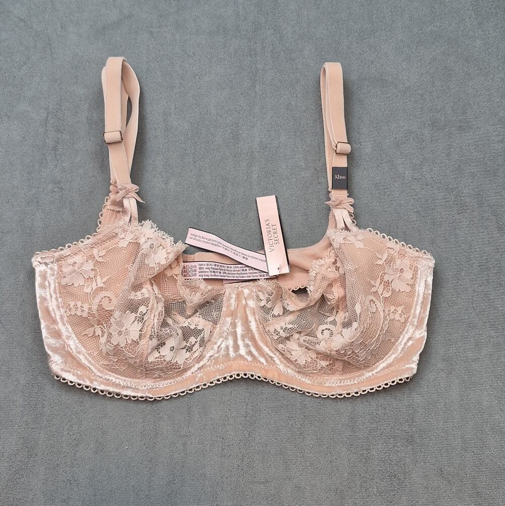 Victoria Secret Dream Angels 32 DD Lace Floral Pink Velvet Push Up Without Pad